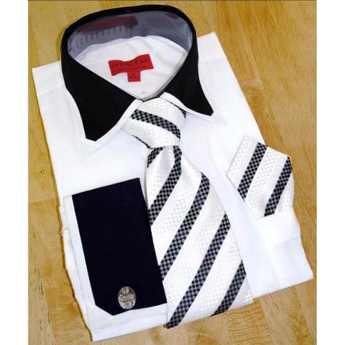 Jean Paul White/Black Shirt/Tie/Hanky Set JPS-20